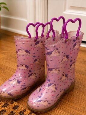 Toddler Pink Unicorn Rain Boots Size 10 Heart Handle Rain Boots Rubber Boots